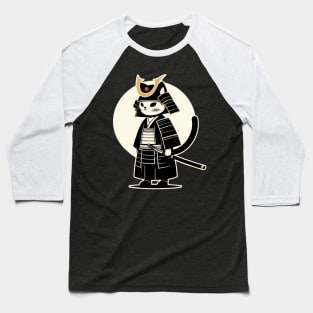 Kawaii Cat Anime Japanese Retro Samurai Novelty Funny Cat Baseball T-Shirt